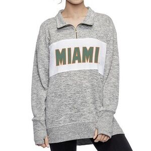 Miami Hurricanes Pullover Women Medium Gray 1/4 Zip Stretch Mock Neck Chicka D